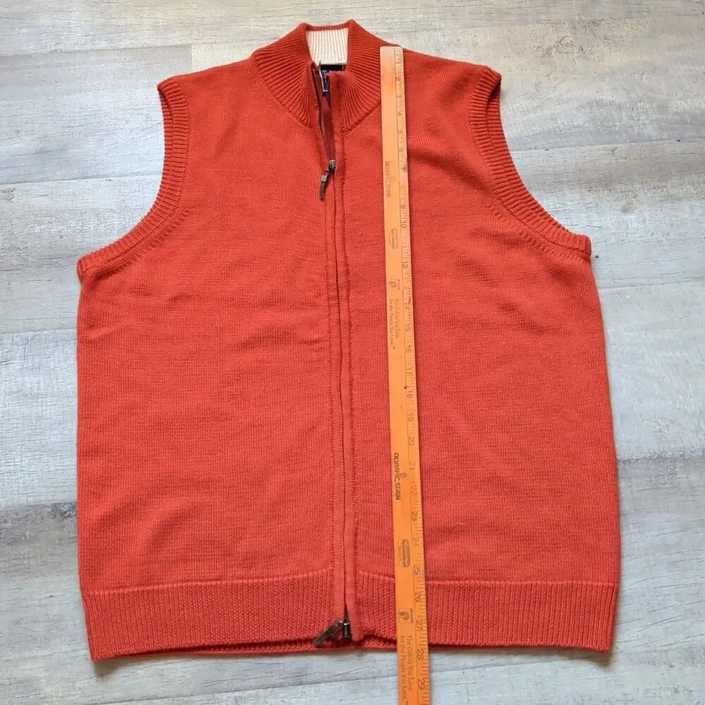 ​T. Harris London Mens Full Zip Knit Sweater Vest Orange Wool Blend Size Large